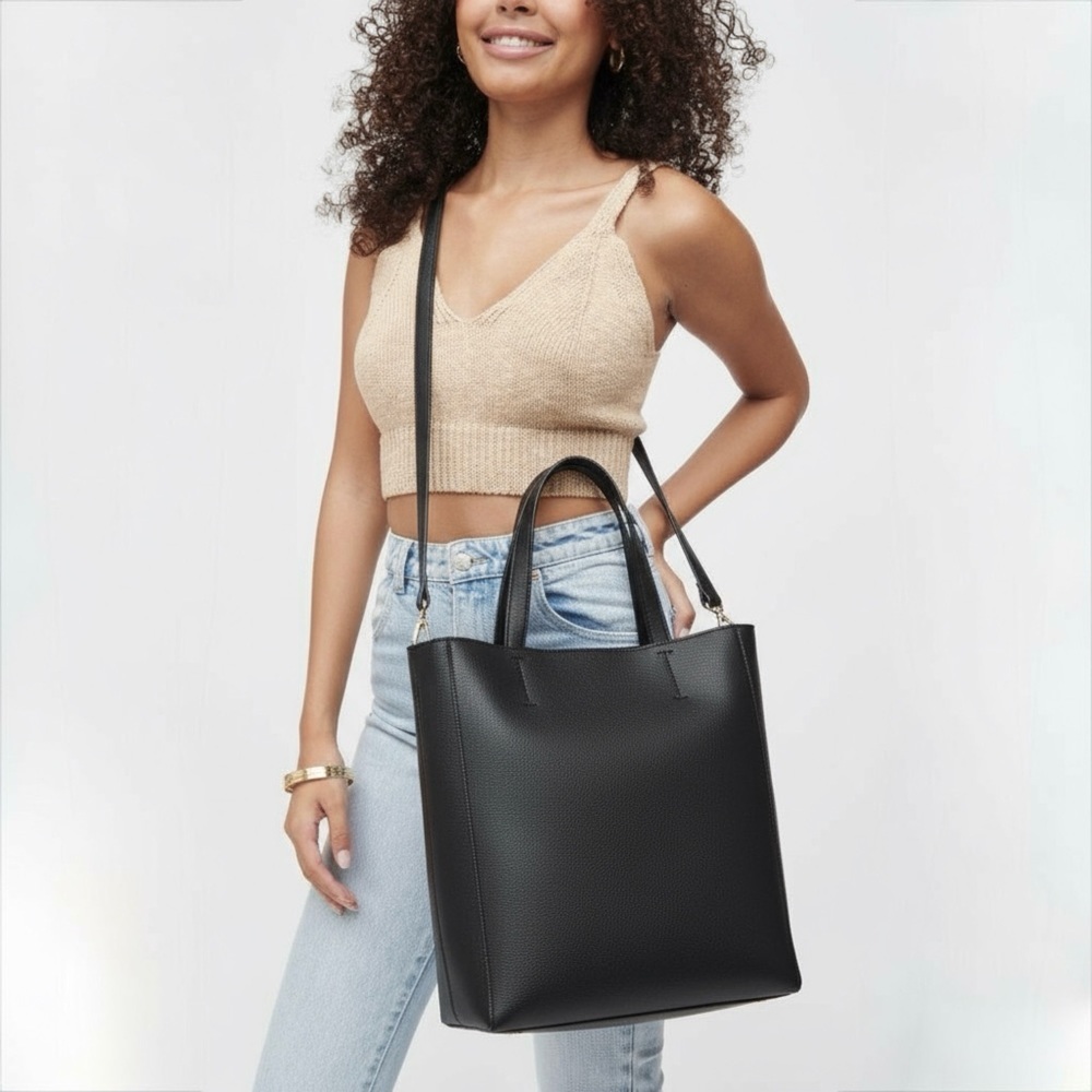 Urban Expressions Marlin Vegan Leather Crossbody Convertible Large Tote Black - Picture 2 of 11